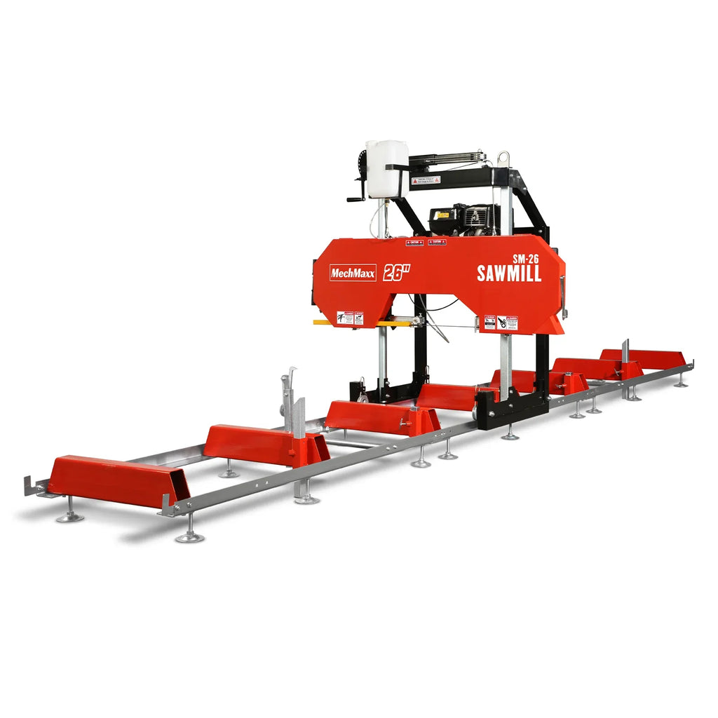 MechMaxx 26" Portable Sawmill, KOHLER CH440 429cc E-Start Gasoline Engine, 20" Board Width, 20' Track Length (13' Track Length + 6.4' Track Extension Included) , SM-26