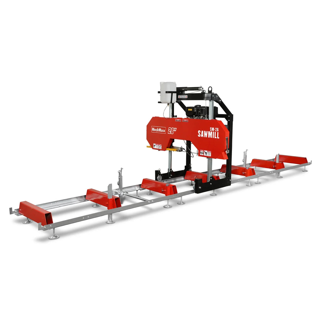 MechMaxx 26" Portable Sawmill, KOHLER CH440 429cc E-Start Gasoline Engine, 20" Board Width, 20' Track Length (13' Track Length + 6.4' Track Extension Included) , SM-26