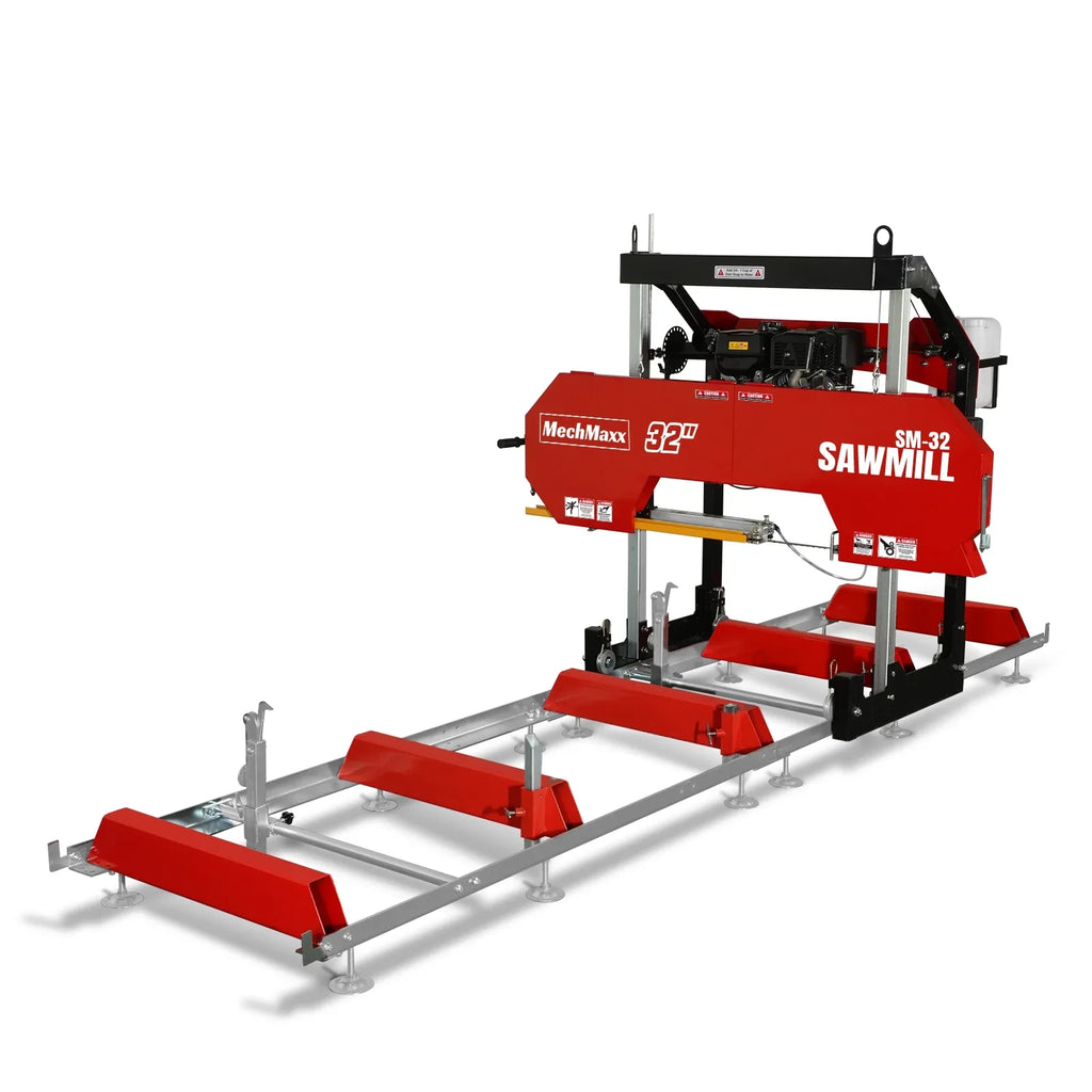 MechMaxx 32" Portable Sawmill, 459cc 15HP E-Start Gasoline Engine, 26.5" Board Width, 13' Track Length , SM-32