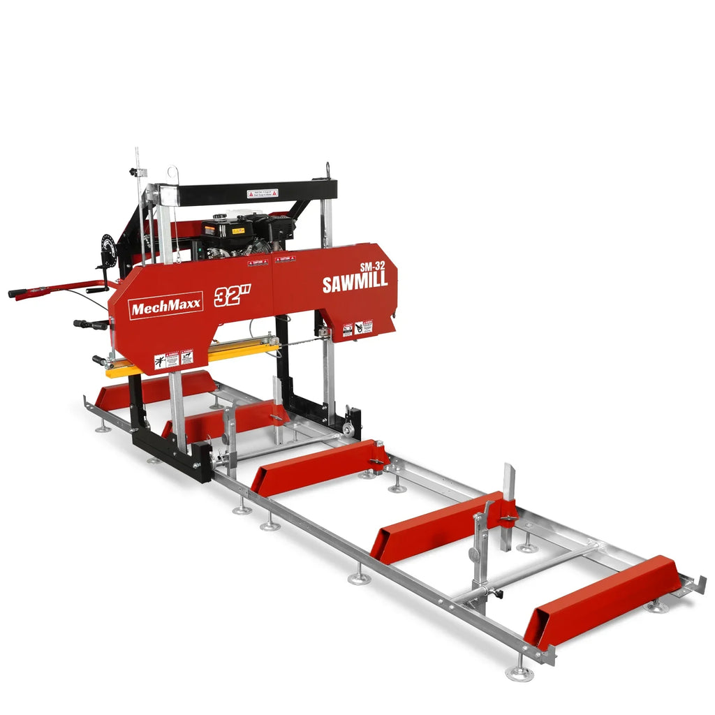 MechMaxx 32" Portable Sawmill, 459cc 15HP E-Start Gasoline Engine, 26.5" Board Width, 13' Track Length , SM-32