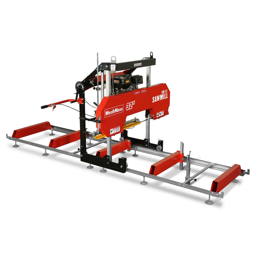 MechMaxx 32" Portable Sawmill, 459cc 15HP E-Start Gasoline Engine, 26.5" Board Width, 13' Track Length , SM-32