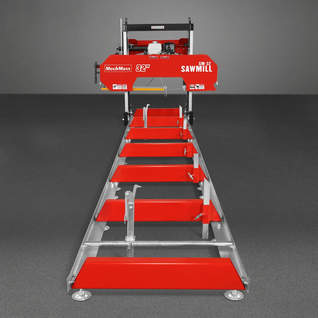 MechMaxx 32" Portable Sawmill , HONDA GX390 389cc E-Start Gasoline Engine, 26.5" Board Width, 20' Track Length (13' Track Length + 6.4' Track Extension Included) , SM-32