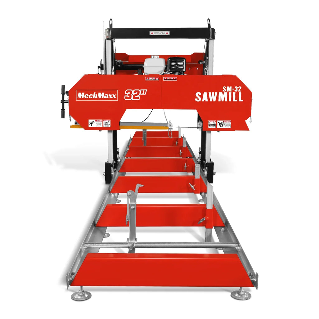 MechMaxx 32" Portable Sawmill , HONDA GX390 389cc E-Start Gasoline Engine, 26.5" Board Width, 20' Track Length (13' Track Length + 6.4' Track Extension Included) , SM-32