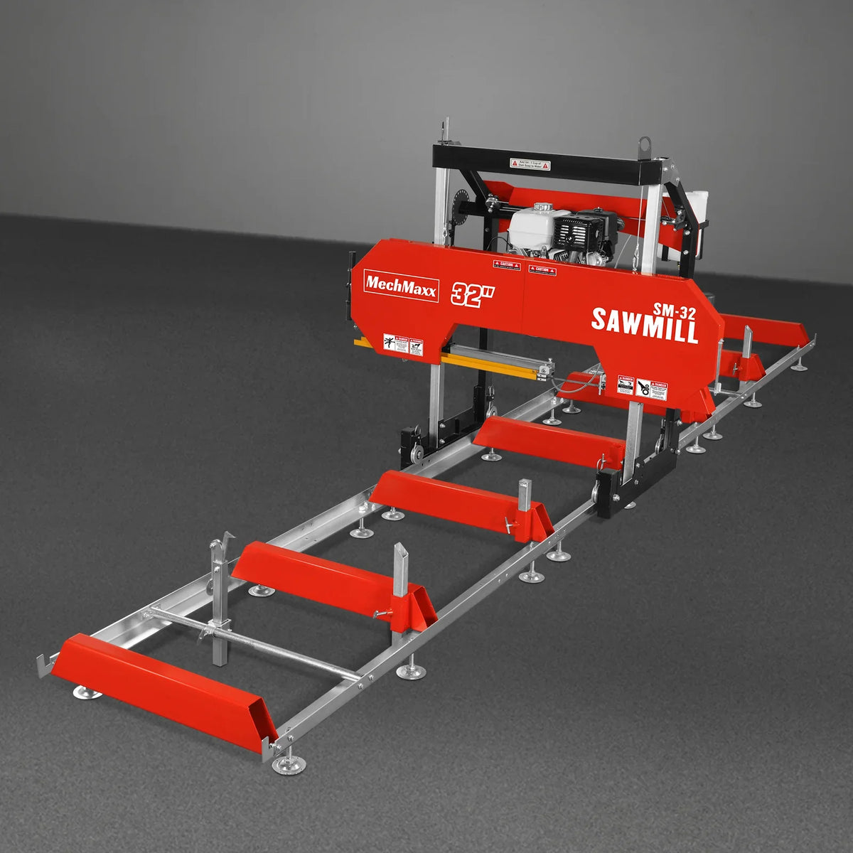 MechMaxx 32" Portable Sawmill , HONDA GX390 389cc E-Start Gasoline Engine, 26.5" Board Width, 20' Track Length (13' Track Length + 6.4' Track Extension Included) , SM-32