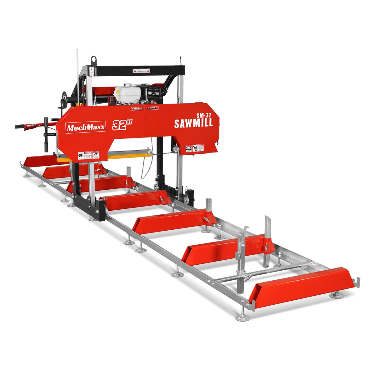 MechMaxx 32" Portable Sawmill , HONDA GX390 389cc E-Start Gasoline Engine, 26.5" Board Width, 20' Track Length (13' Track Length + 6.4' Track Extension Included) , SM-32