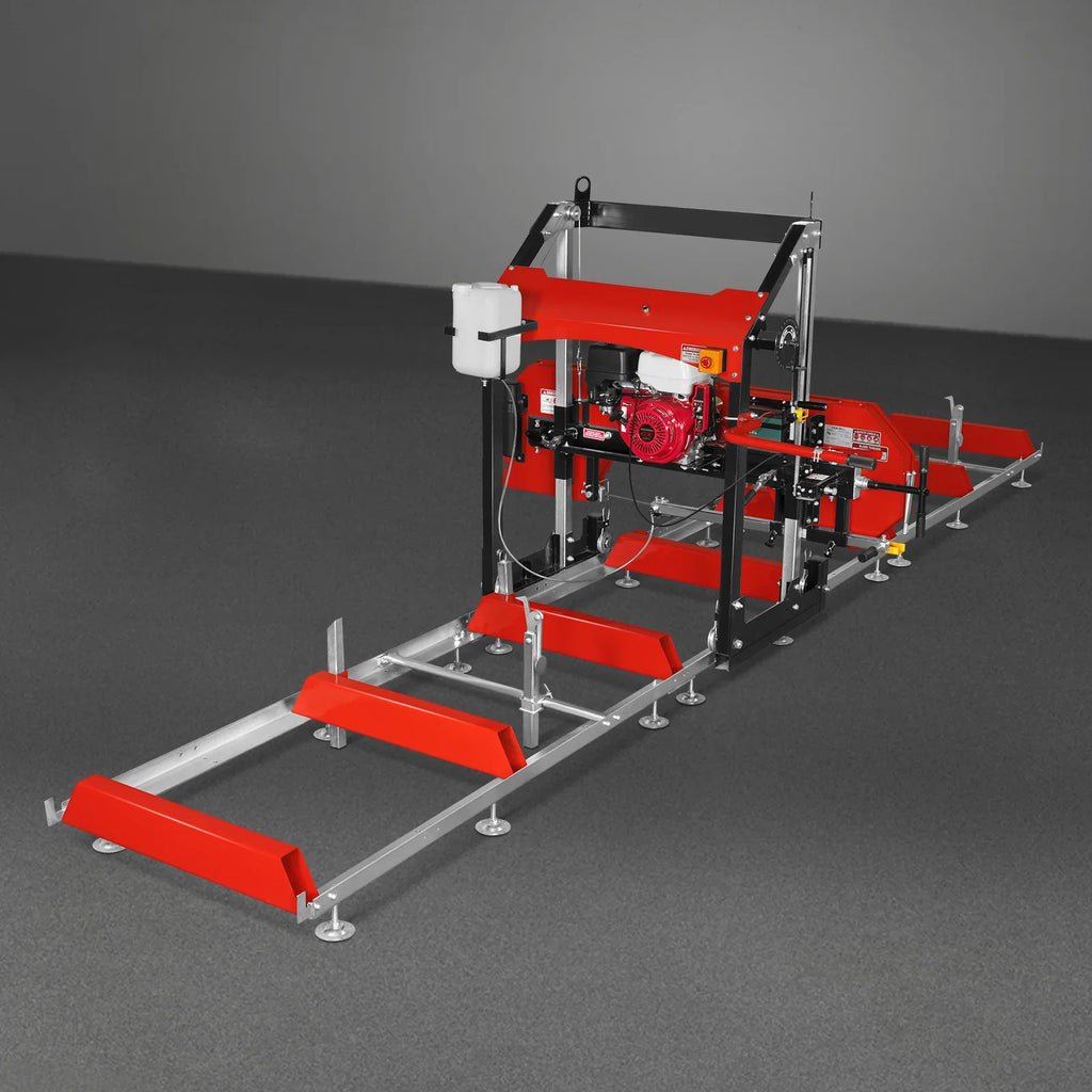 MechMaxx 32" Portable Sawmill , HONDA GX390 389cc E-Start Gasoline Engine, 26.5" Board Width, 20' Track Length (13' Track Length + 6.4' Track Extension Included) , SM-32