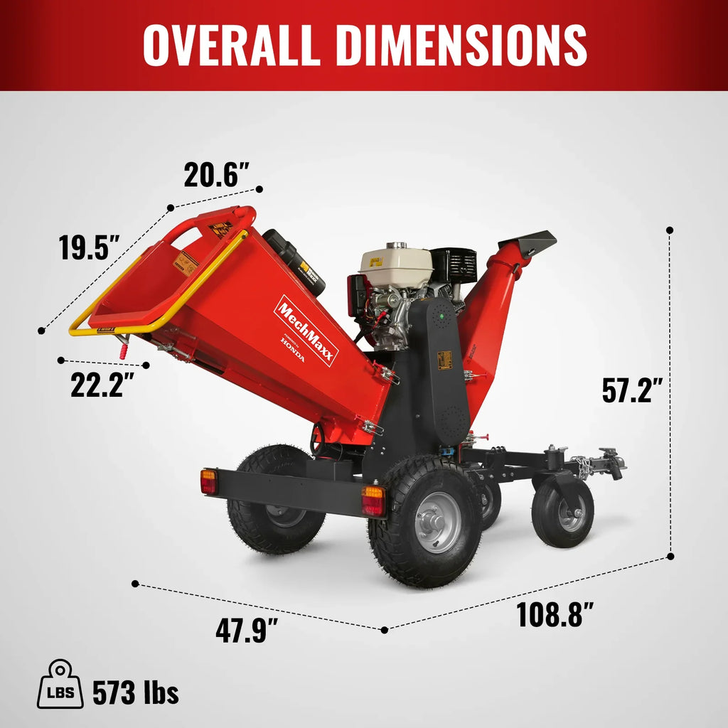 MechMaxx 6 inch HONDA GX390 E-Start Gasoline Engine Powered 4 - Wheel Drum Wood Chipper with Taillight ,  B150