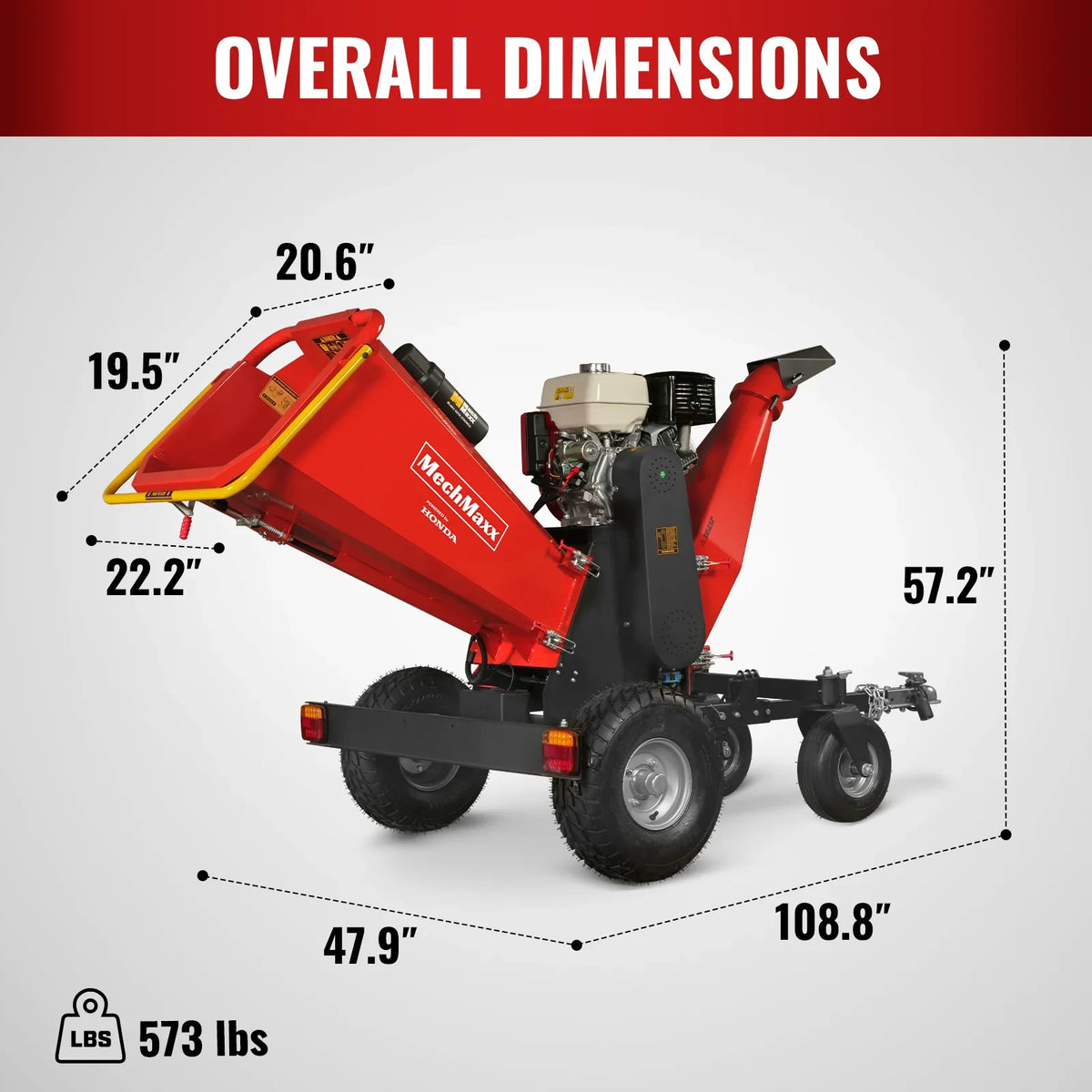MechMaxx 6 inch HONDA GX390 E-Start Gasoline Engine Powered 4 - Wheel Drum Wood Chipper with Taillight ,  B150