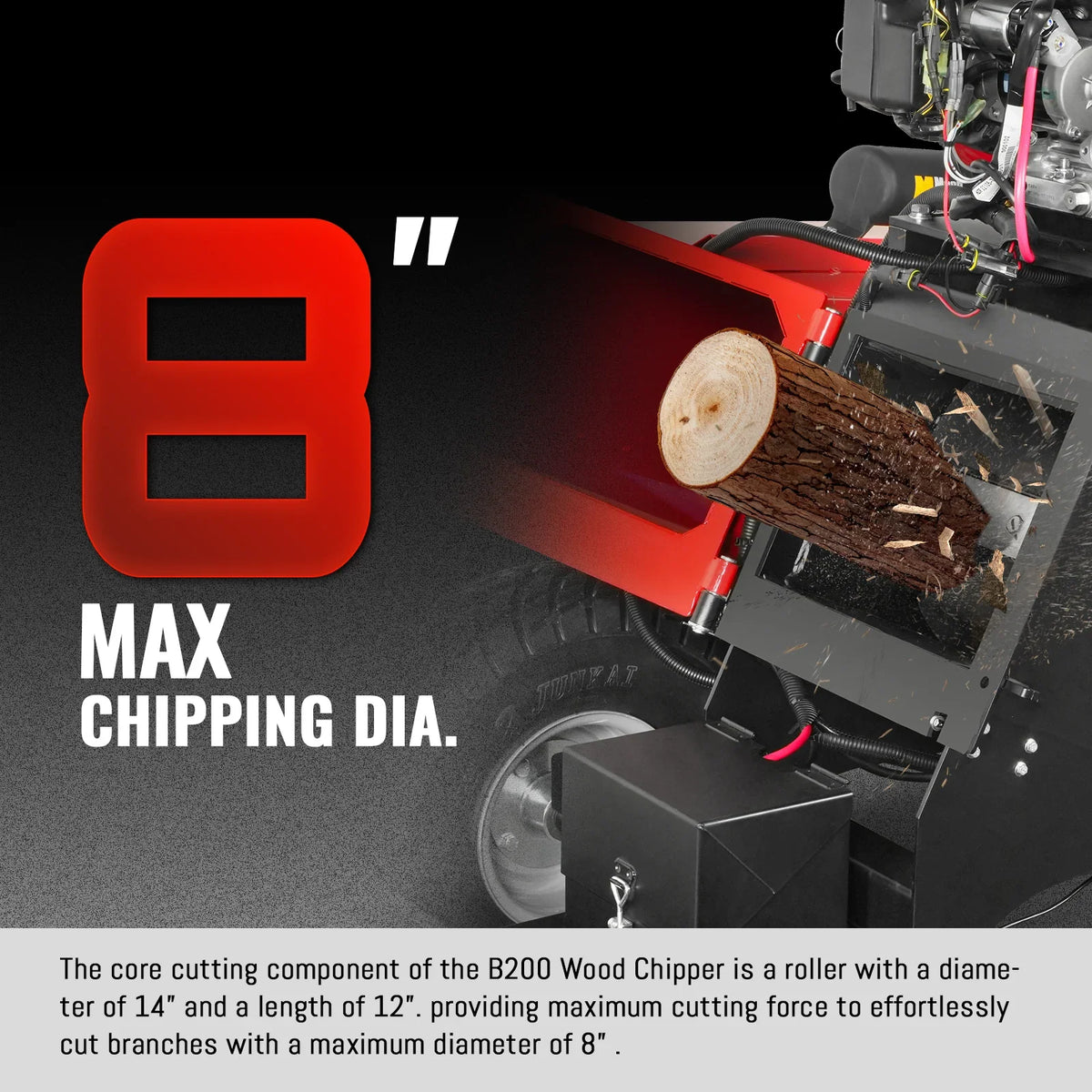 MechMaxx 8 inch HONDA GX690 E-Start 688cc 22hp Gas Powered 4 - Wheel Drum Wood Chipper with Taillight ,  B200
