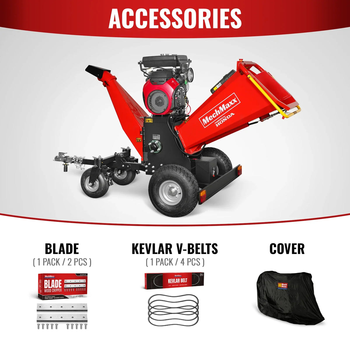 MechMaxx 8 inch HONDA GX690 E-Start 688cc 22hp Gas Powered 4 - Wheel Drum Wood Chipper with Taillight ,  B200