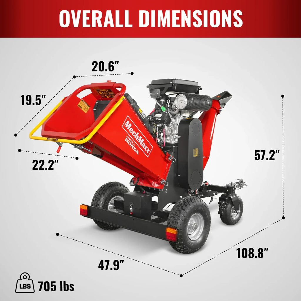 MechMaxx 8 inch HONDA GX690 E-Start 688cc 22hp Gas Powered 4 - Wheel Drum Wood Chipper with Taillight ,  B200